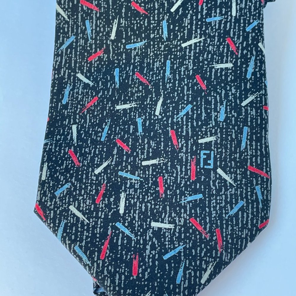 Fendi Roma Mens Multicolor Abstract Silk vintage Neck Tie - Picture 6 of 8